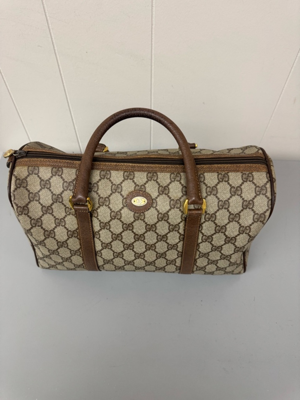 Gucci Beige/Brown GG Canvas Duffel Bag